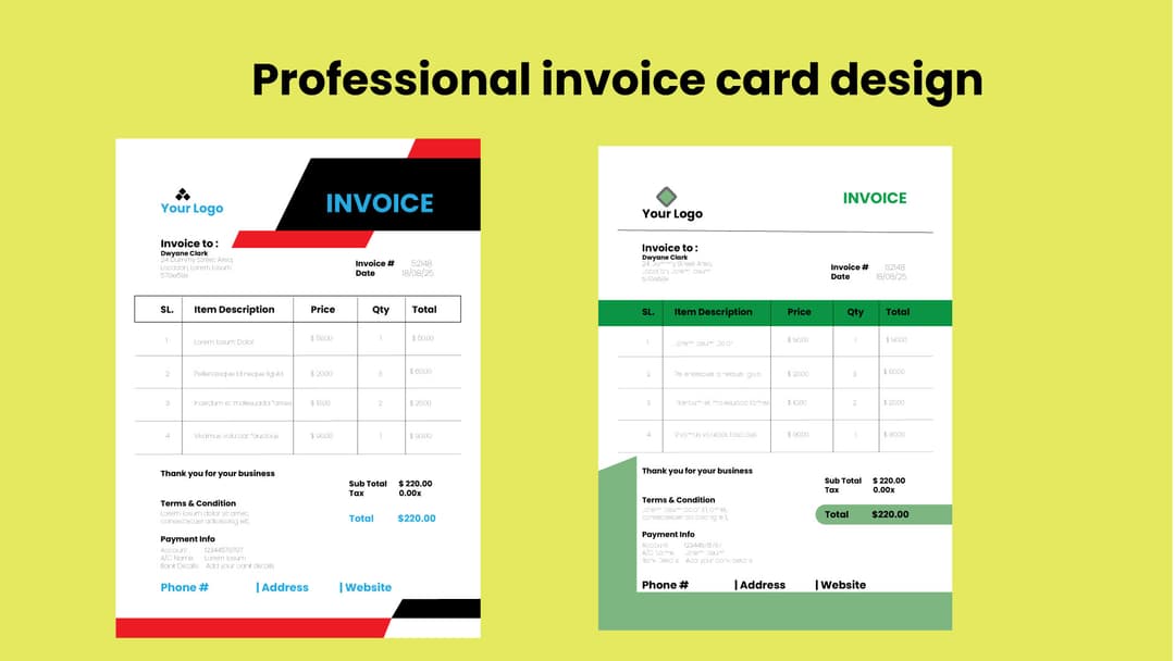 Professional Invoice Card Design